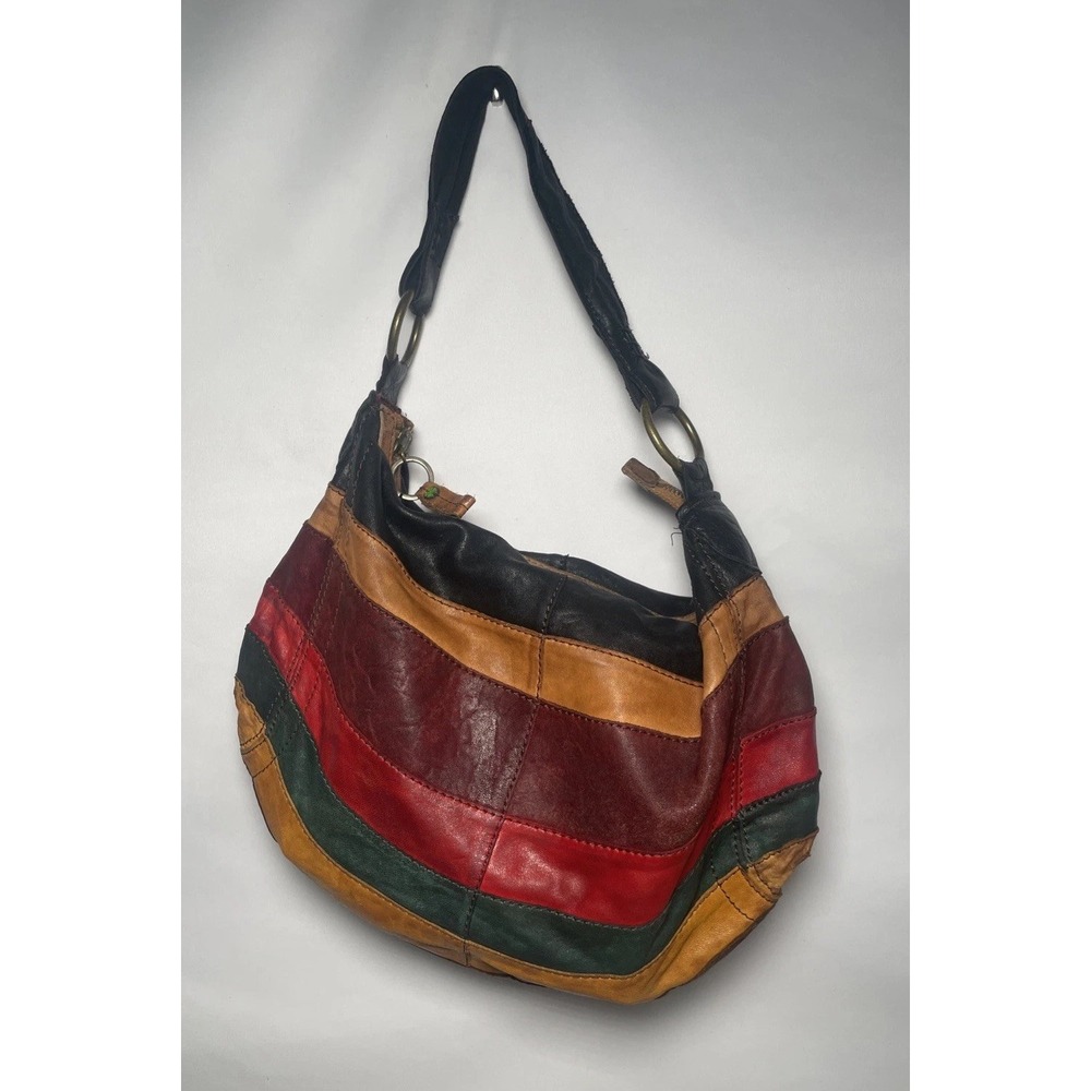 Vtg Y2K LUCKY BRAND Leather Patchwork Hobo Shoulder Bag
